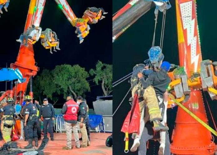 2 Personas quedan atrapadas en un juego mecánico de Metepec (Video)