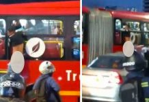 «Le salió la cabra» Ladrón termina en boliches y colgado de un bus (VIDEO) Desnudo y colgado de la ventana de un bus
