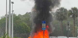 Auto se incendia con sus hijos adentro mientras robaba  una tienda
