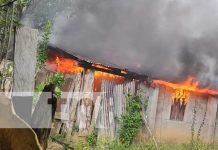 Fuertes llamas con incendio en una humilde casita en Muelle de los Bueyes Foto: Fuertes llamas consumen vivienda en Muelle de los Bueyes / TN8