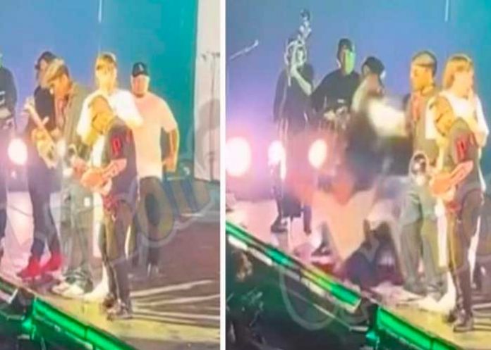 Seguridad de Peso Pluma saca volando a fan del escenario