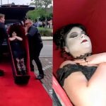 Una joven llega a su graduación dentro de un ataúd, “Al estilo Addams” Una joven llega a su graduación dentro de un ataúd, “Al estilo Addams”