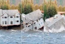 Una casa se desploma sobre un río en medio de las inundaciones en EE.UU Una casa se desploma sobre un río en medio de las inundaciones en EE.UU