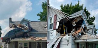 "El carro volador" Se estrelló en el segundo piso de una casa en EEUU