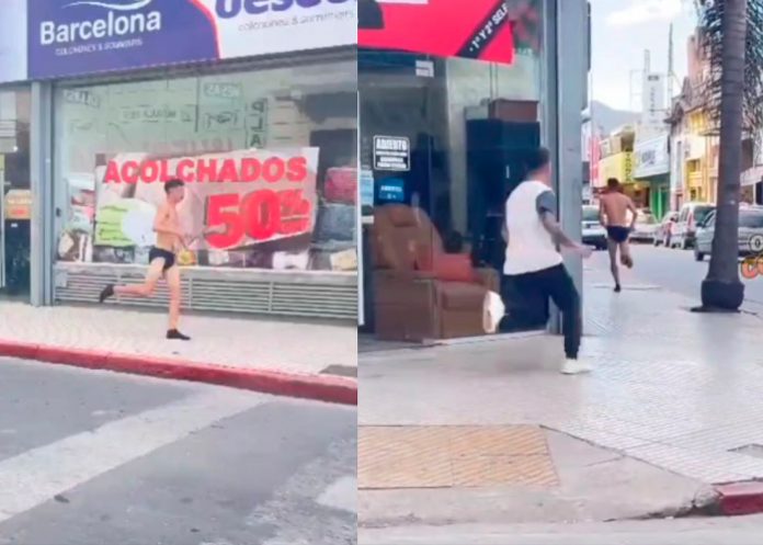 Hombre furioso corre tras el amante de su esposa y en calzoncillos