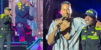 Foto: ¡Épico! Agente Policial y Romeo Santos comparten escenario en Medellín/Cortesía