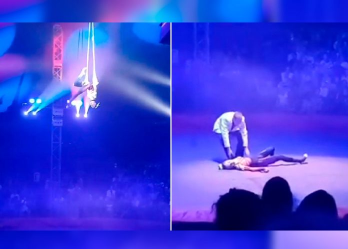 Talentosa trapecista rusa sufre impactante caída (Video)