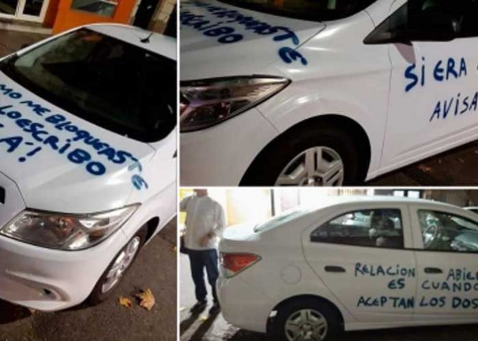 Cacha a novio infiel y se venga pintando su carro con aerosol