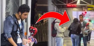 Joven declara su amor en parada de transporte