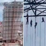 Tras desplome en edificio obreros de construcción quedan colgados
