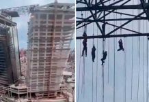 Tras desplome en edificio obreros de construcción quedan colgados Tras desplome en edificio obreros de construcción quedan colgados