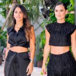 Roccuzzo lució un conjunto de la marca que incluía un crop top de seda
