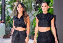 Roccuzzo lució un conjunto de la marca que incluía un crop top de seda