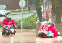 Repartidor de comida es arrastrado con su moto 
