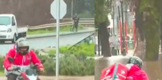 Repartidor de comida es arrastrado con su moto 