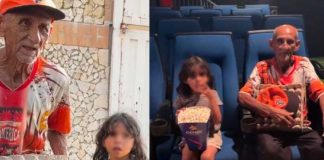 Abuelito y nieta van al cine por primera vez 