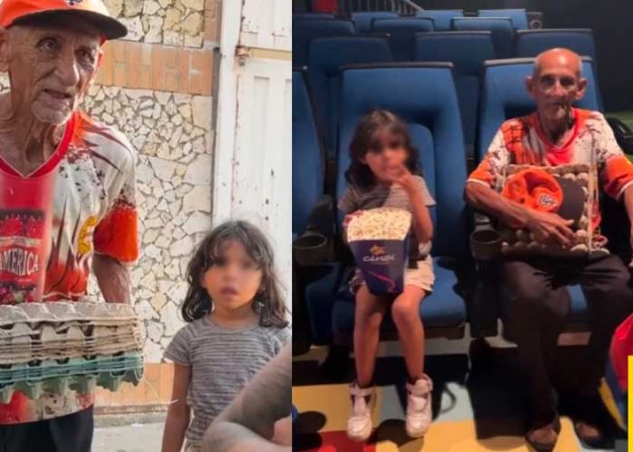 abuelo Abuelito y nieta van al cine por primera vez