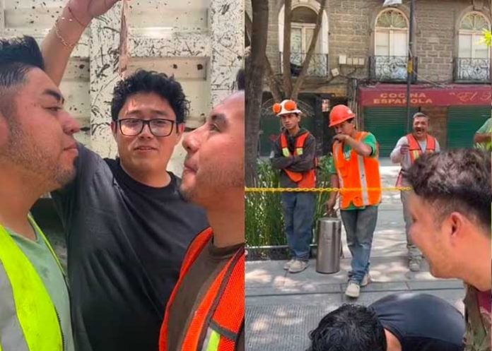Albañiles hacen un reto y se besan por mil pesos