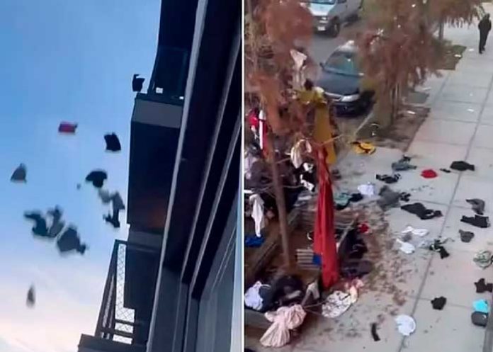 Por infiel, su novia le avienta sus cosas desde lo más alto de un edificio