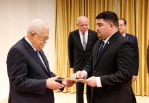 Foto: Presentación de cartas credenciales ante el Presidente del Estado de Palestina/Cortesía