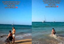 Lleva a su novio en silla de ruedas a conocer la playa