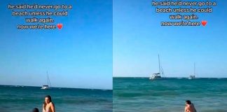 Lleva a su novio en silla de ruedas a conocer la playa