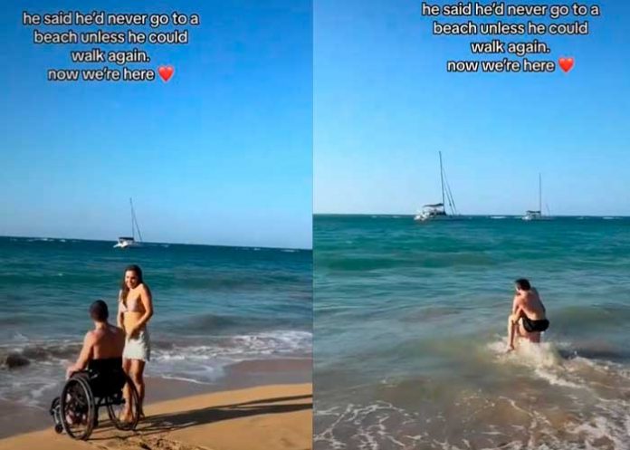 Lleva a su novio en silla de ruedas a conocer la playa