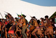 Foto: Indígenas de Brasil exigen demarcación de tierras en el Campamento Tierra Libre / Cortesía