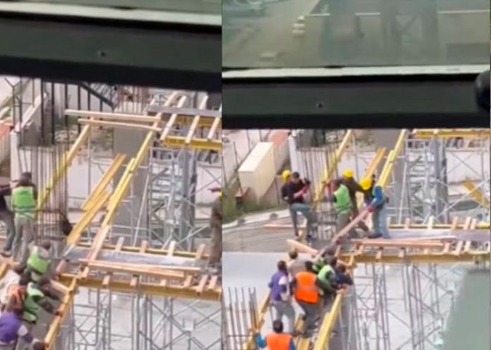 1 Pelea de albañiles en un edificio en construcción es viral en redes