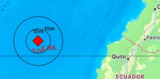Sismo de magnitud 5,1 frente a las costas de Ecuador