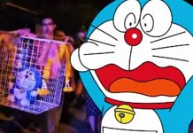 Tailandia invoca la lluvia con una procesión del peluche del gato manga Doraemon Tailandia invoca la lluvia con un Doraemon de peluche