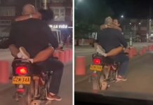 Hechos un «chorizo», así se dejó ver una pareja que viajaba en moto (VIDEO) Captan a pareja viajando en moto de una forma particular