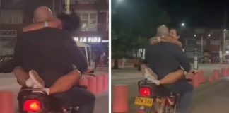 Captan a pareja viajando en moto de una forma particular