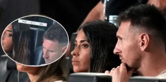 Foto: Antonela Roccuzzo intentando ver el celular de Messi /Cortesía