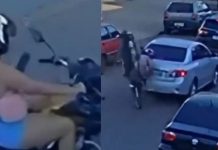 Por ir con la «jeta» en el teléfono mujer se estrella contra un carro Foto: Mujer irresponsable al conducir /cortesía