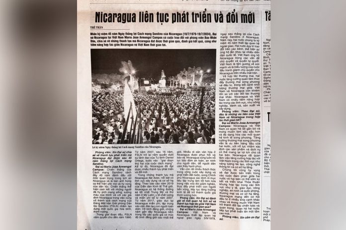 1 Foto: Embajador de Nicaragua en Vietnam concede entrevista especial por el 45/19/Cortesía