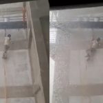 Albañil «se las ve pálidas» tras quedar colgado de un andamio Foto: Albañil se salva /cortesía