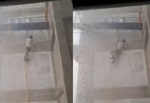 Albañil «se las ve pálidas» tras quedar colgado de un andamio Foto: Albañil se salva /cortesía