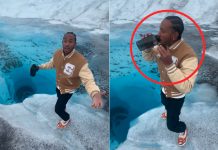 Foto: Ludacris generó preocupación al beber agua directamente de un glaciar/Cortesía
