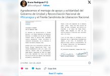 Canciller Bruno Rodríguez expresa gratitud por el mensaje de apoyo de Nicaragua Foto: Canciller Bruno Rodríguez expresa gratitud por el mensaje de apoyo de Nicaragua/Cortesía