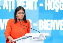Delcy Rodríguez, en el Foro Mundial Antifascista: «No se rindan, que nosotros no nos rendimos» Foto: Discurso de la Vicepresidenta de Venezuela, Delcy Rodríguez en el Foro Mundial Antifascista / Cortesía