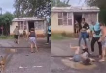 Viral pelea entre vecinas termina en un baño de agua sucia Foto: Vecinas caen en charco y los memes no paran /cortesía