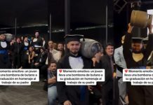 Joven se gradúa cargando un tanque de gas en honor a su padre (VIDEO) Foto: Joven se viraliza en su graduación /cortesía