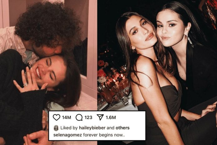 Hailey Bieber reacciona a compromiso de Selena Gomez Hailey Bieber reacciona a compromiso de Selena Gomez