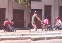 Tremendo show: Hombres en sillas de ruedas se pelean en plena calle Foto: Hombres pelean en sillas de ruedas /cortesía