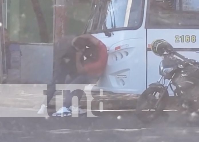 Foto: Pleito de busero y motorista en un semáforo de Managua / TN8 Foto: Pleito de busero y motorista en un semáforo de Managua / TN8