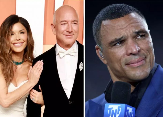 Foto: Lauren Sanchez, Jeff Bezos y Tony González. /cortesía