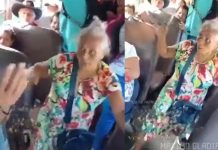 Abuelita enfurecida intenta apuñalar a hombre que predicaba en un bus (VIDEO) Foto: Abuelita agrede con un cuchillo a predicador /Cortesía
