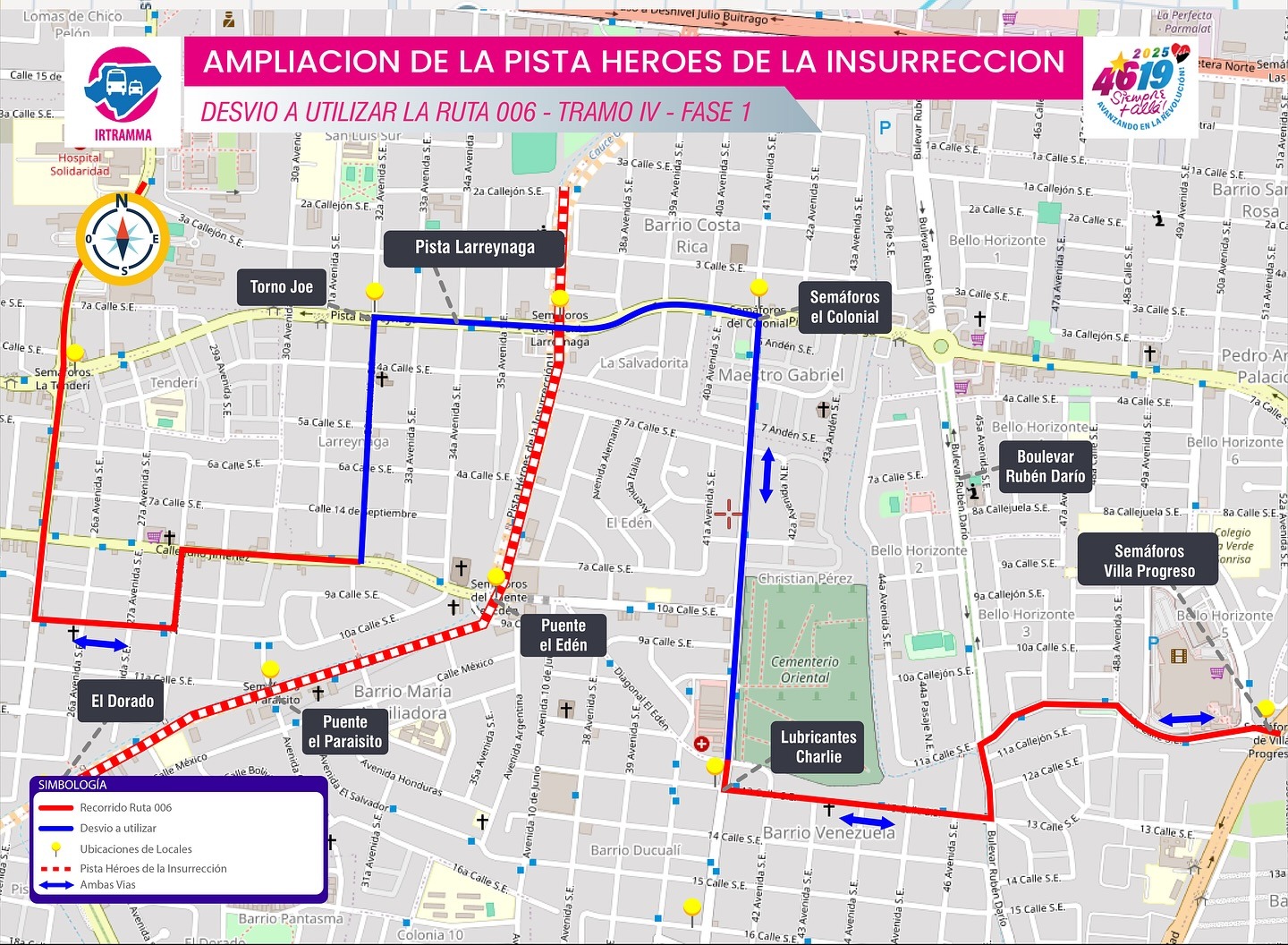 Foto: Desvíos temporales en la Pista Héroes de la Insurrección, en Managua 
