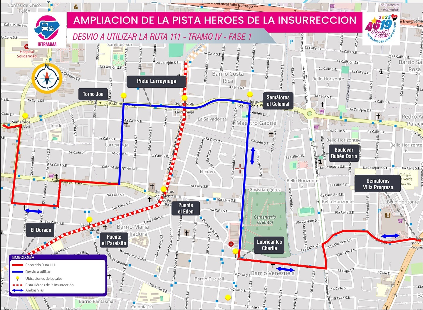 Foto: Desvíos temporales en la Pista Héroes de la Insurrección, en Managua 